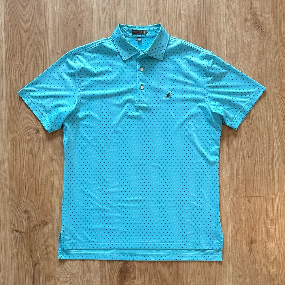 Peter Millar Men’s Shark Fin Print Golf Shirt - Hyannisport logo